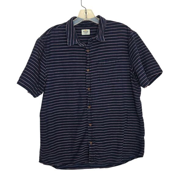 Marine Layer Short Sleeve Mini Stripe Shirt Button Front Casual Navy Men Large - Picture 1 of 8